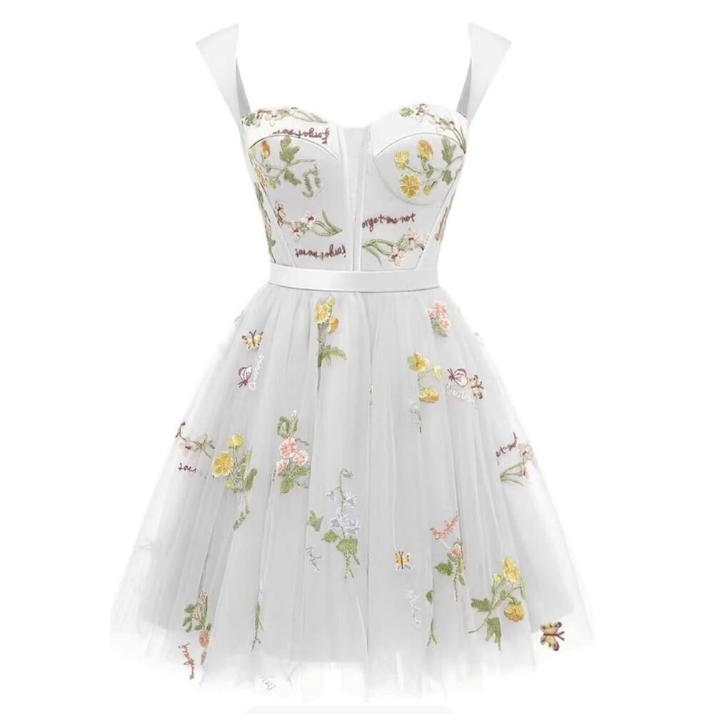Fairy Floral formal embroidered tulle dress Sz 12 white ethereal party Butterfly